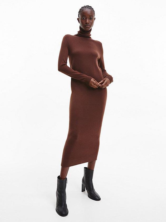 Calvin Klein USA Merino Wool Jumper Womens Dress Brown 1572693-FS